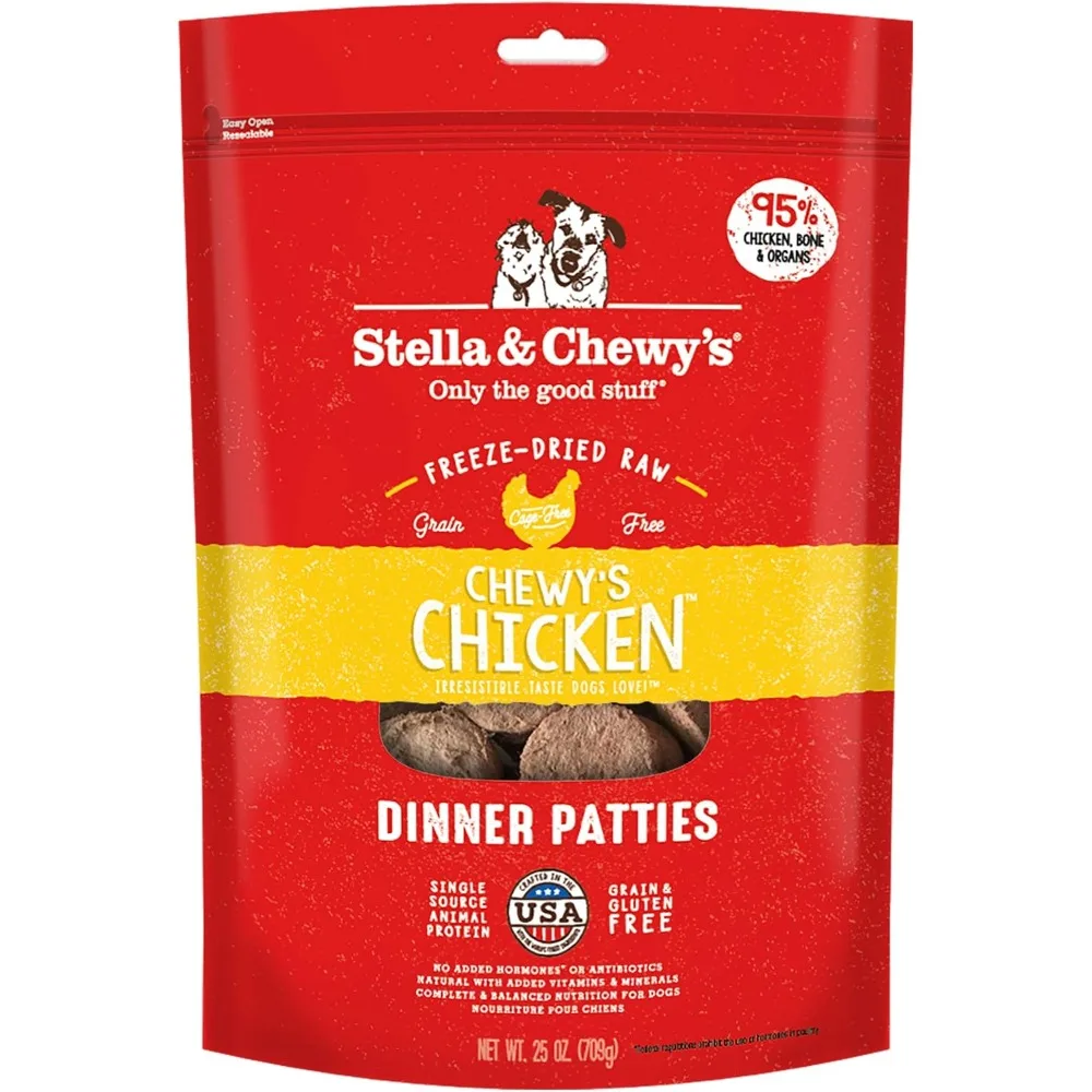 

Freeze Dried Raw Dinner Patties – Grain Free Dog Food, Protein Rich Chewy’s Chicken Recipe – 25 oz Bag