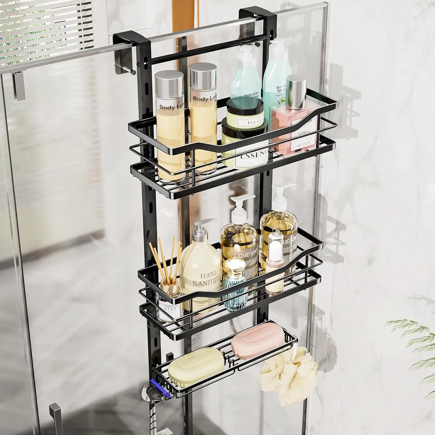 

Over the Door Shower Caddy - 3 Tier Adjustable Shower Organizer Hanging with Soap Holder, No Drilling