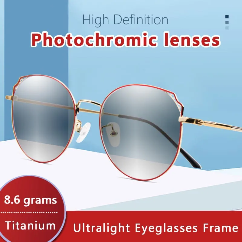 

Photochromic Ultralight Reading glasses Lightweight Pure Titanium Frame Readers, Anti UV Ray/Eye Strain/Glare Resin Lens