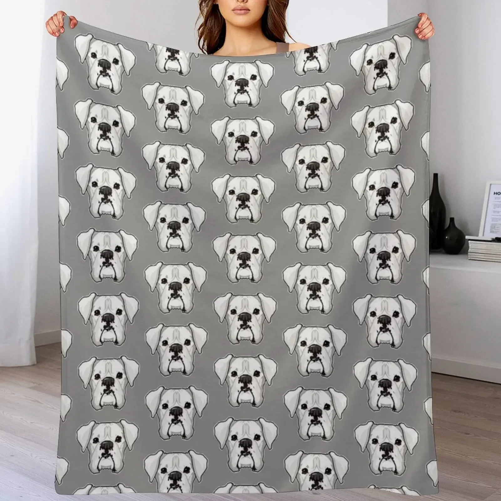 

White Boxer Throw Blanket Ultra Plush Cozy Blanket for Napping Sleeping