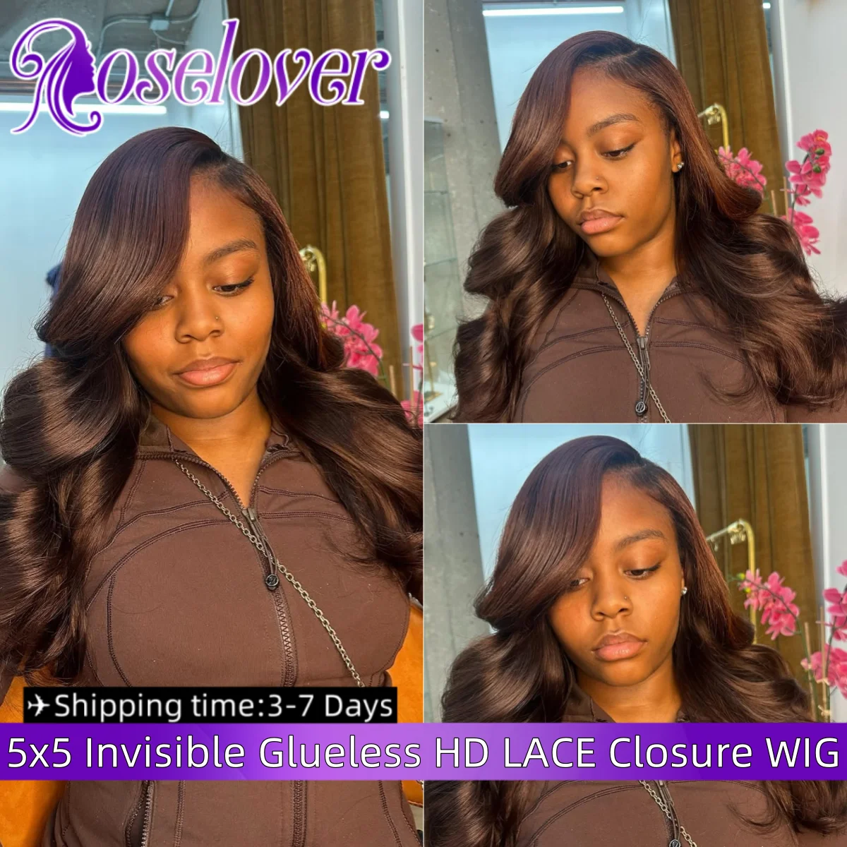 

ROSELOVER 34 дюйма 5x5 невидимый настоящий HD кружевной полный фронтальный парик Wear to Go бесклеевой объемный волнистый коричневый цвет 250% для чернокожих женщин