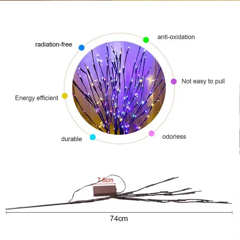 LED Simulação Branch Light String para Decoração Interior, Luz Rattan, Caixa De Bateria, Natal