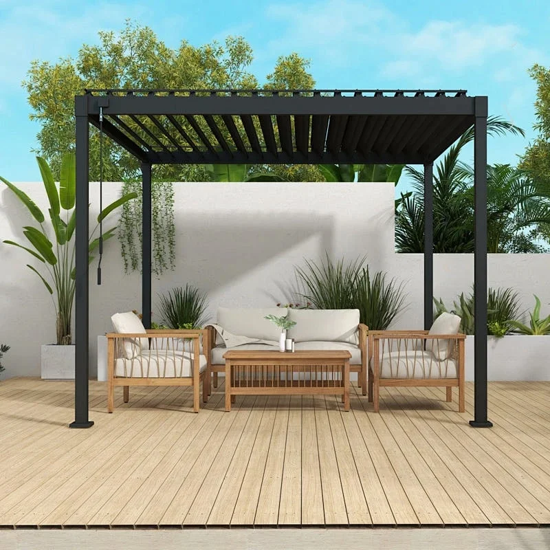 High Quality Aluminum Louvered Motorized Waterproof Pavilion Outdoor Sunshade Structure Custom Size Backyard Terrace