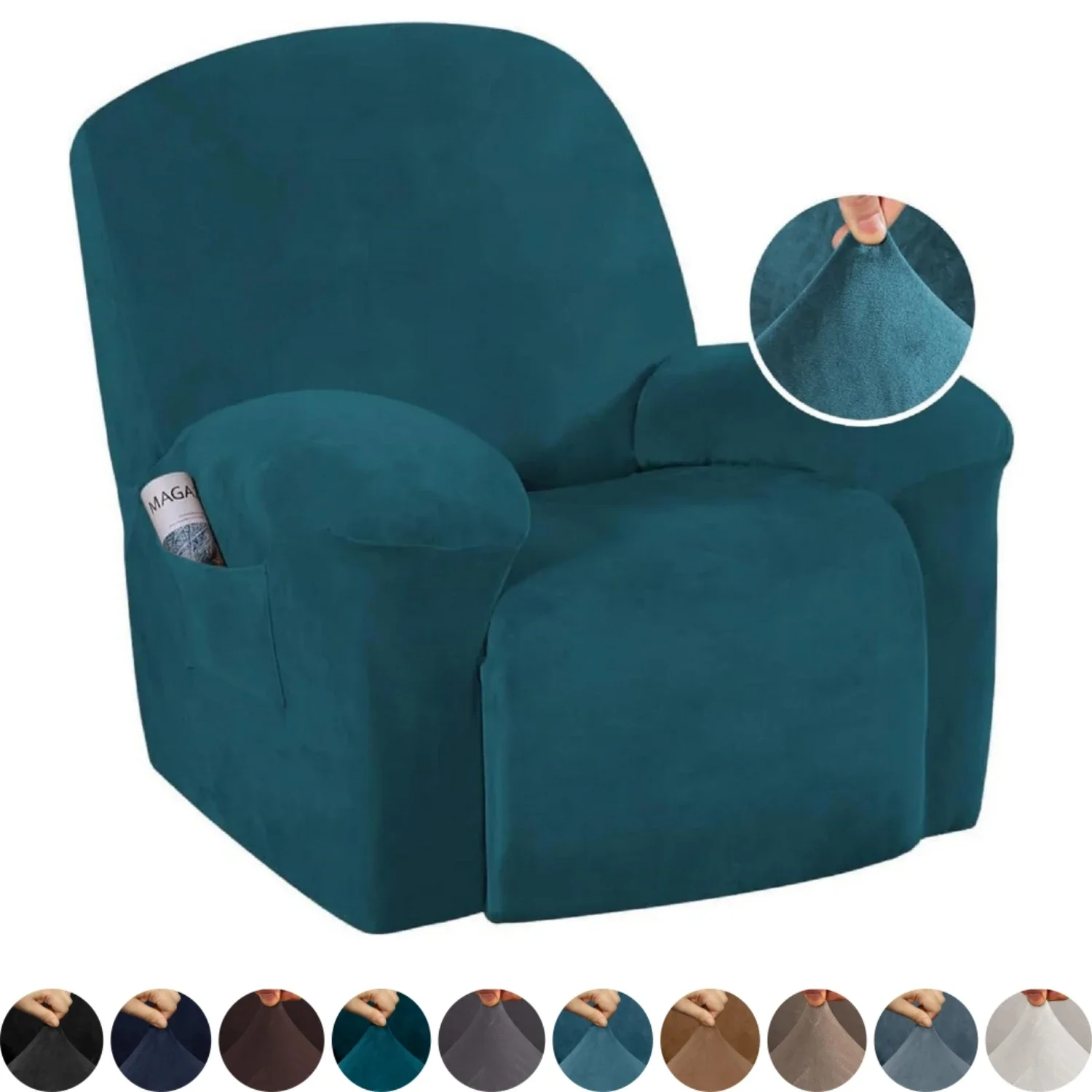 Velvet Stretch Recliner Couch Covers 1-Pieces Style Recliner Slipcover 1-Seater Non Slip Form Fitted Thick Soft Washable