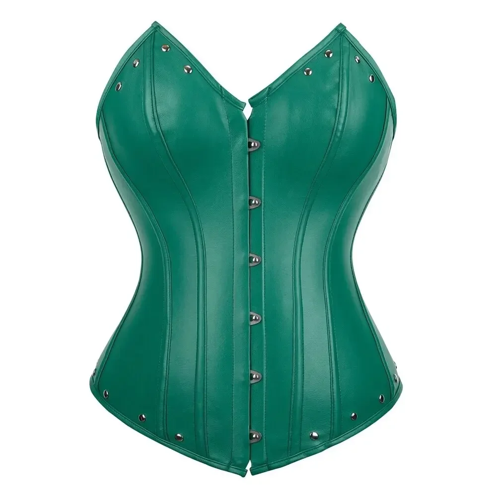 Red Shiny PU Leather Bustier Steampunk Corset Body Shaper Women Sexy Basque Black Green