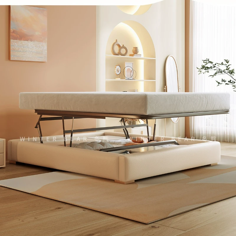 LTT small apartment tatami light luxury double storage high box leather no bedside multi-function bed