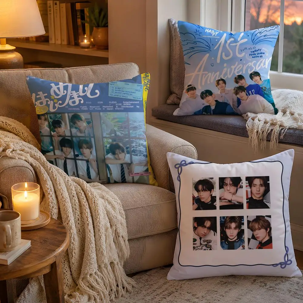 T-TWENTY FOUR S-SEVEN WITH US Cushion Cover Soft Plush Cushion Cover Double Print And Invisible Zipper For Sofa Home Car Use