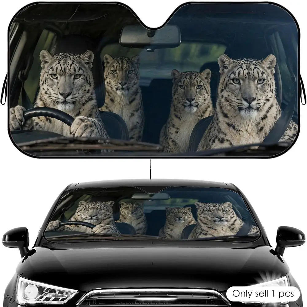 Animal Snow Leopard Driving Sun Visor Foldable Universal Car Windshield Sun Shade UV Protection Heat Insulation Foldable Cover