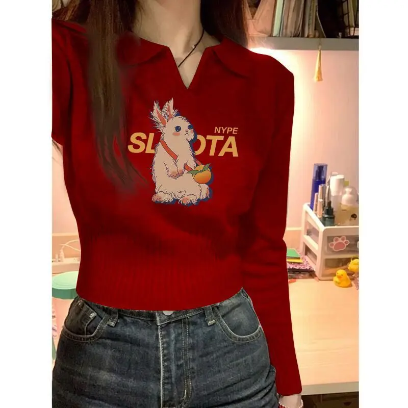 レトロアメリカンホワイトラビットセーター女性ジャンパールーズ春秋小さなデザインセンス怠惰なトレンディなアウターウェアセーターMujer