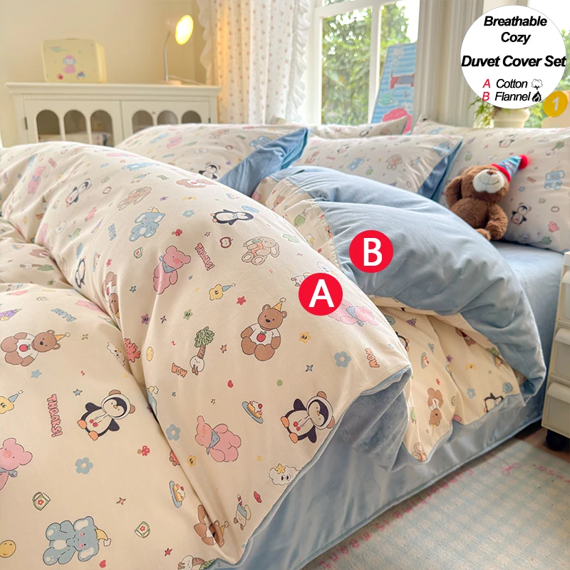 

Комплект постельного белья премиум-класса: 1 пододеяльник + 2 наволочки, хлопковая фланель A-Side - двойной комфорт для уютного сна