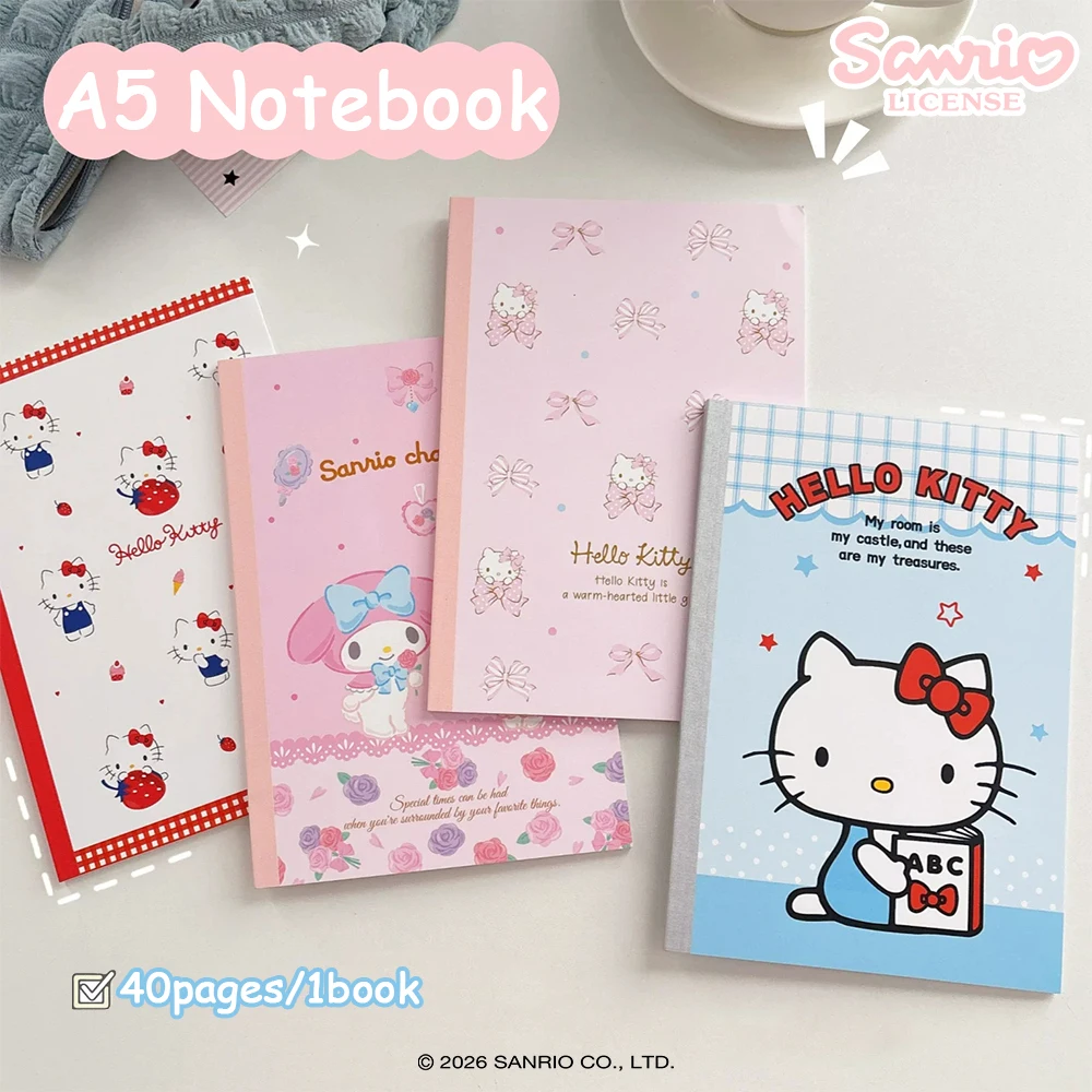 1/2Pcs Genuine Sanrio Hello Kitty Melody A5 Notebook, 8mm Dot-Lined Ruled, 40 Pages, Lay-Flat Perfect-Bound Notebook for School
