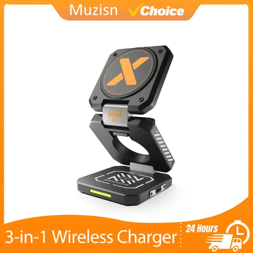 3 in 1 Magnetic Wireless Charger Multi-function Foldable Phone Holder for iPhone 16 15 14 13 12 iWatch 9 8 7 Fast Charging Dock