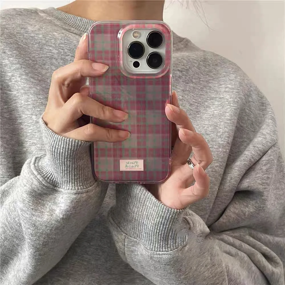 Whirlpool Pattern Girl Pink Grid Pattern Phone Case for iPhone 11 12 13 14 15 16 pro max