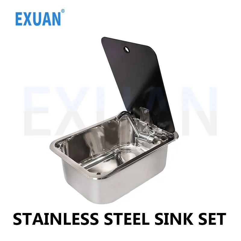 RV Stainless Steel Sink Small Kitchen Sink Square Washbasin Outdoor Single Slot Vegetable Sink Modification Travel Washing Basin
