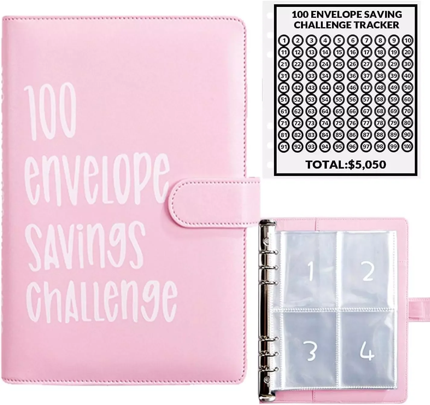 100 ซอง Challenge Binder ประหยัดความท้าทายในการออม A5 หลวม Budget Binder พร้อมเงินสดซอง Money Organizer