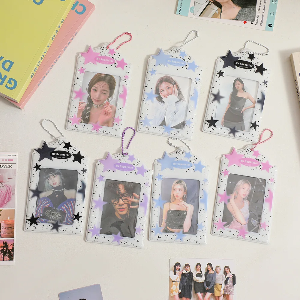 Student PVC Splashed Star Transparent Card Holder, Three Inch Small Card Holder, Girl's Meal Card, Bus Card Bag