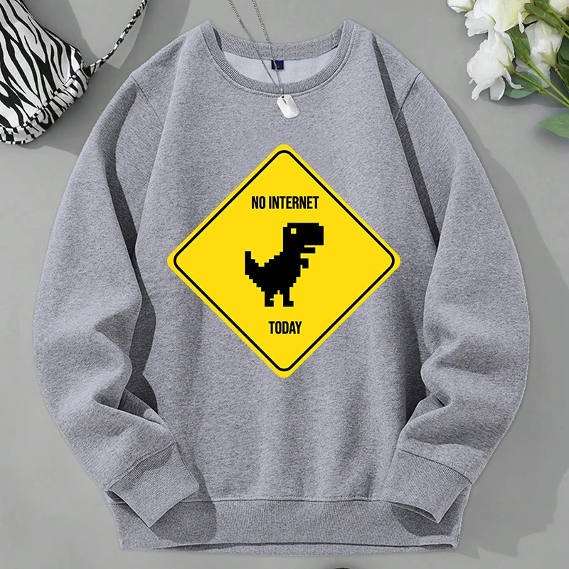 Funny Dinosaur Print Men Sweatshirt Harajuku Loose Sports Wear Fashion Fleece Warm Pullover Vintage Autumn Crewneck Male Clothes