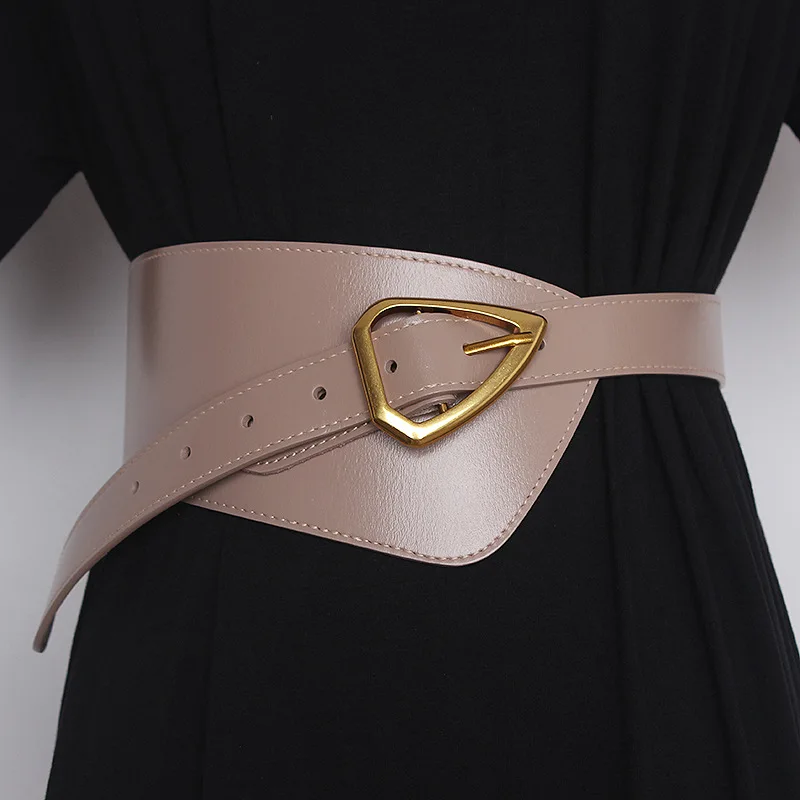 Luxurious European and American versatile cowhide women's waist wide belt with shirt dress coat oblique buckle decorative waist