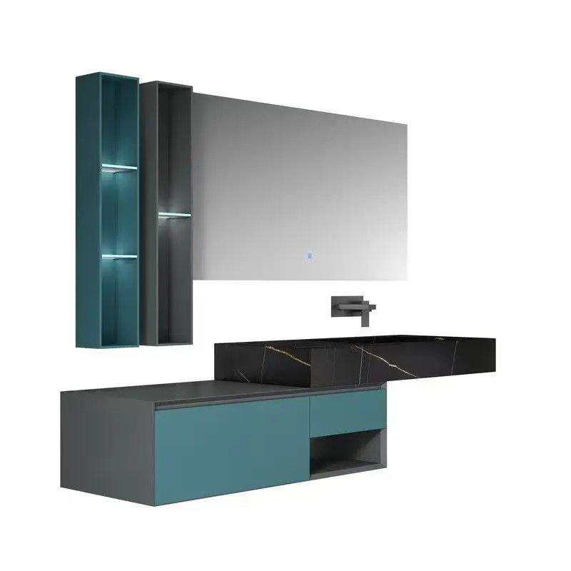 

Современная тумба для ванной с зеркалом, настенная, с 1 раковиной, 2 выдвижными ящиками