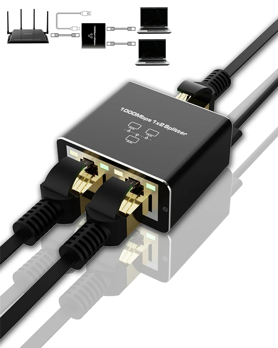 PC 노트북 TV 박스 라우터용 기가비트 이더넷 스위치, Rj45 분배기 LAN 기가비트 익스텐션 어댑터, 1000Mbps 네트워크 커넥터, 1to2