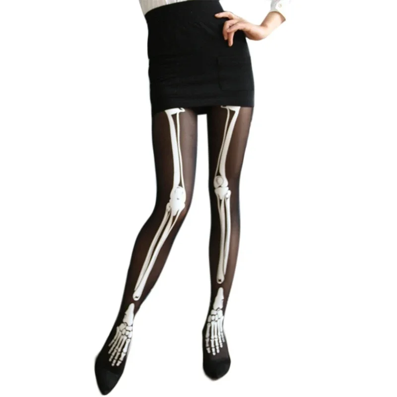 

667E Halloween Legging Skeleton Cosplay Socks Tights Women Japanese Creativity Funny Stockings Bone Socks Nylon for Party Bar