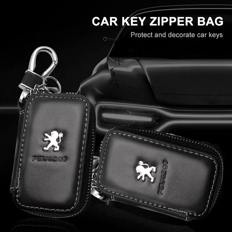 

Leather Car Key Case Keys Full Cover Protector Shell Bag For Peugeot 208 308 206 307 207 3008 407 508 2008 5008 406 408 Key Bag