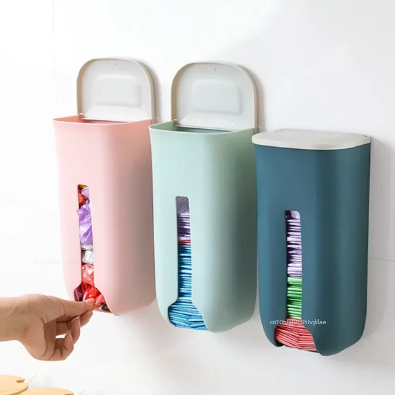 Wall-mounted Kitchen Bag Dispenser Household Garbage Bag Storage Bag Plastic Box with Lid Rangement Cuisine