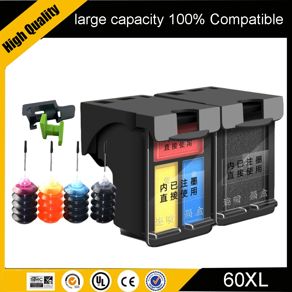 

Восстановленный чернильный картридж для HP 60 60XL HP60 D110 D2680 D1660 D2500 D2600 D2530 D2545 D5560 F2400 F4200 F4400 F2430 F4224