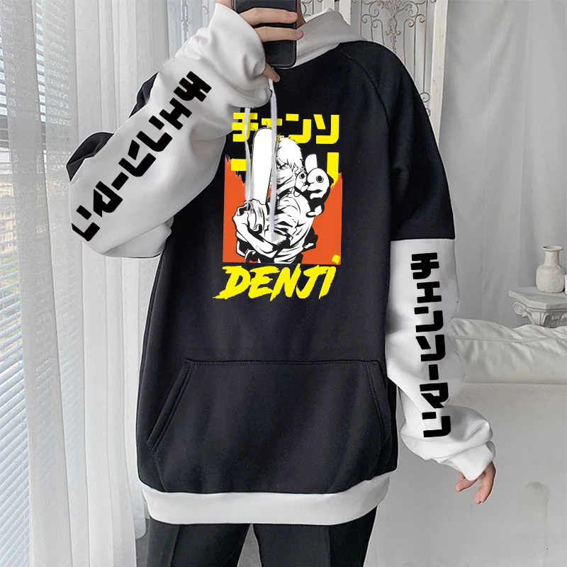 Japan Anime Chainsaw Man Pochita Denji Hoodies Casual Loose Manga Patchwork Pullover Tops Men Women Spring Oversized Sweatshirts