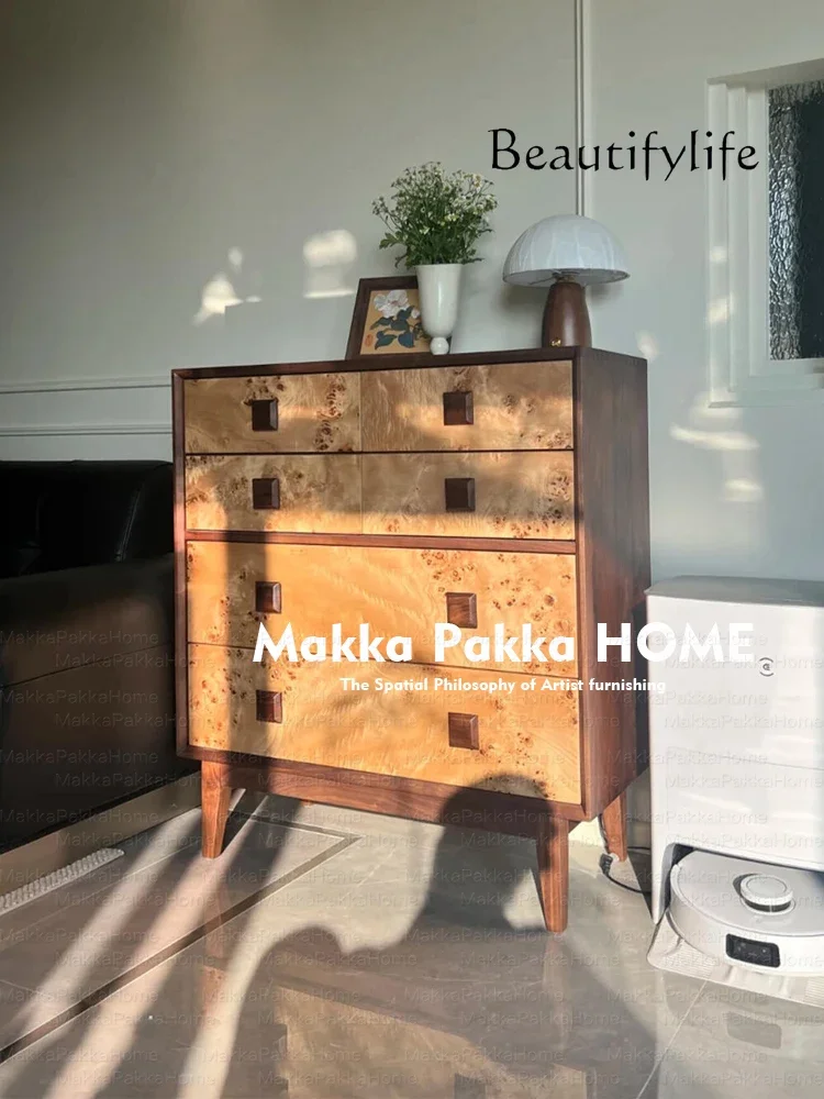 YJ57 العصور الوسطى الرجعية الخشب الصلب شجرة الورم تخزين الصدر الإبداعية مفاجأة هادئة الرياح الفن الطعام خزانة جانبية غرفة نوم كابينة التخزين #3