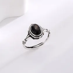 HOYON s925 Sterling Silver Natural Hypersthene Women's Ring Wedding Jewelry Accessories Adjustable Men's Ring Will Not Fade