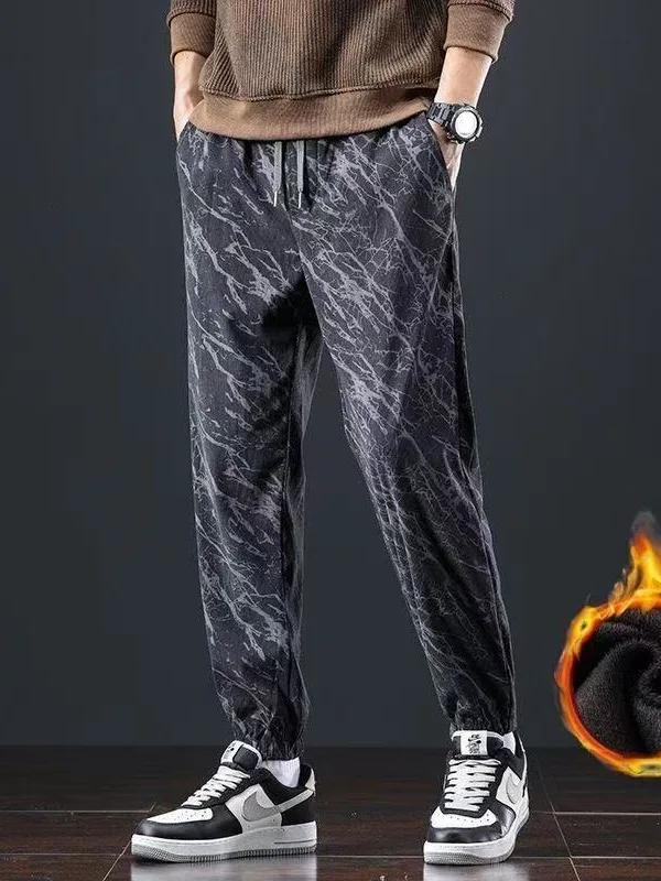 

Мужские вельветовые брюки на флисовой подкладке, свободные спортивные штаны с эластичными манжетами, теплые, осенне-зимние