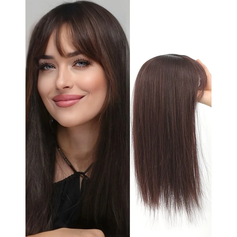 Synthetischer 14-Zoll Unsichtbarer Haartopper mit Luftfransen, Einteilige Haarverlängerung für Frauen zur Abdeckung Grauer Haare