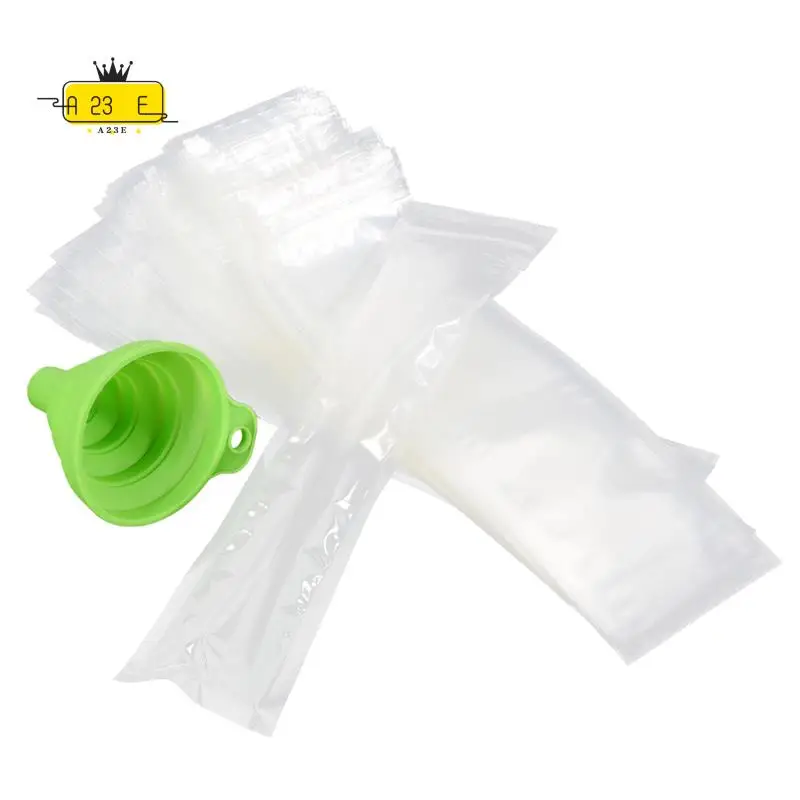 

A23E-одноразовые пакеты, 120 шт., пакеты для морозильной камеры, пакеты для льда с воронкой и рукавами для льда для сока, ледяных конфет, фруктов