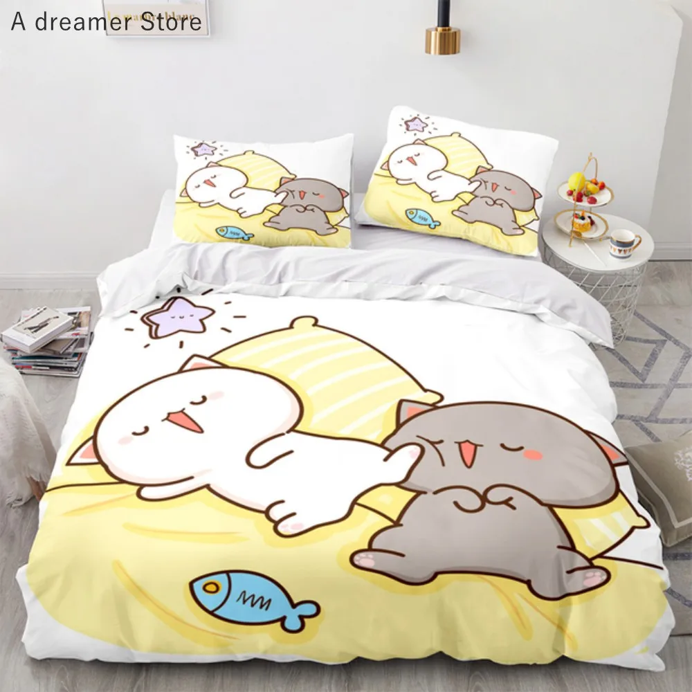 

Peach Cat Bedding Quilt Cover Set 2/3Pc Bedding Set Goma Cute Cats Duvet Cover Infantil Bedclothes Single Double Queen King Size