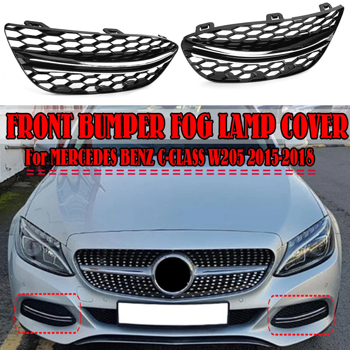 

1 Pair Car Front Bumper Fog Light Cover Air Vent Grille Cover For Mercedes For Benz C-Class W205 C250 C300 C350 2015-2018