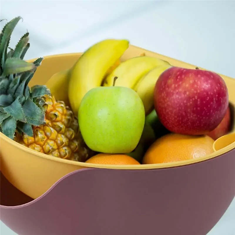 

75STO-Fruit Vegetable Washing Sink Strainer Basket Ergonomic Strainer Basket Double-Layer Design Food Strainers Baskets