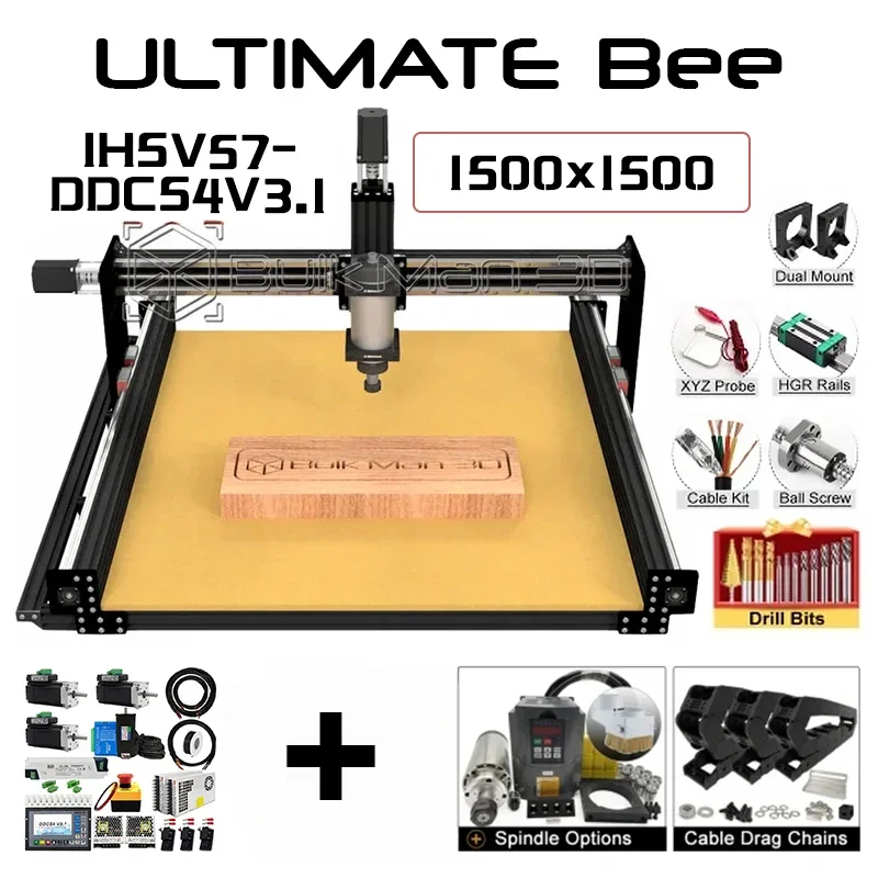 

20%OFF BulkMan 3D Black 1500x1500 ULTIMATE Bee CNC Machine Complete Full Kit with DDCS4V3.1 with IHSV57-180W for CNC Wood Router