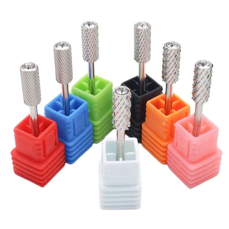 Nobile argento qualità 5 mm diamante piccolo cilindro rotondo superiore originale acciaio al tungsteno carburo manicure punta da trapano per unghie rettifica rotativa