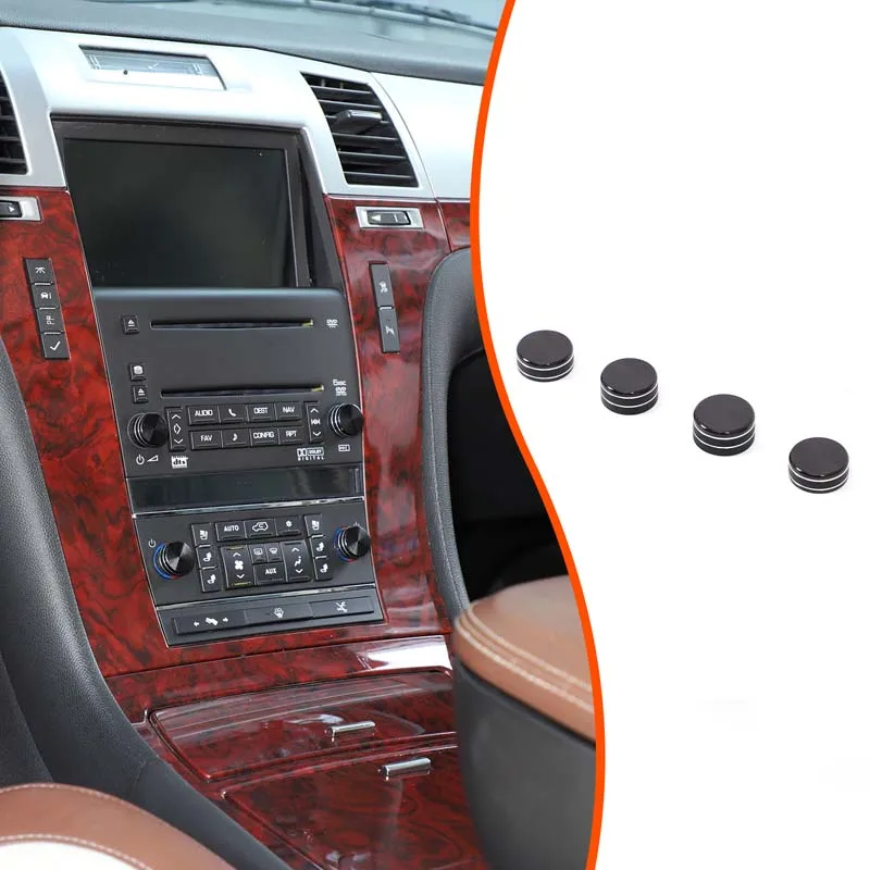 

4 piece set Aluminum alloy black For Cadillac Escalade 2007-2014 car volume air conditioning knob ring sticker car accessories