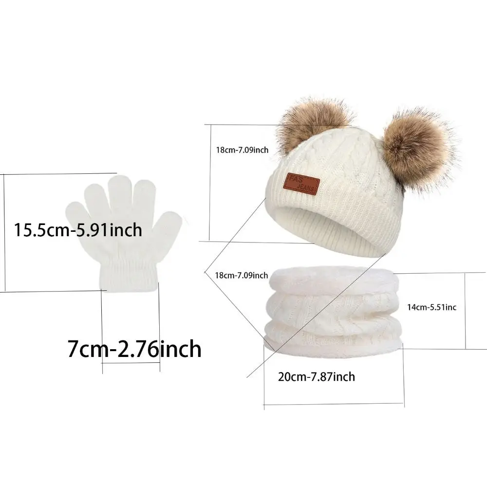 Solid Color Baby Hat Scarf Gloves Set Warm Thicken Knitted Beanie Toddler Bonnet Pompom Windproof Winter Hat Scarf Gloves view 5