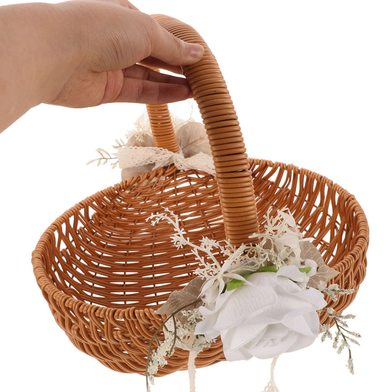 

Imitation Rattan Woven Basket Portable Fruit Storage Handmade Decorative Picnic Sundries Organizer Vegetable Snacks Holder