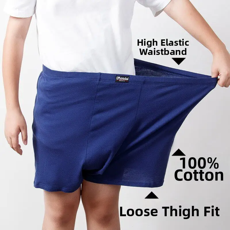 Mens Plus Size Boxer Briefs 100% Cotton High Waist Underwear Loose Fit Big and Tall Comfortable Panties Long Leg Trunks 4XL-9XL