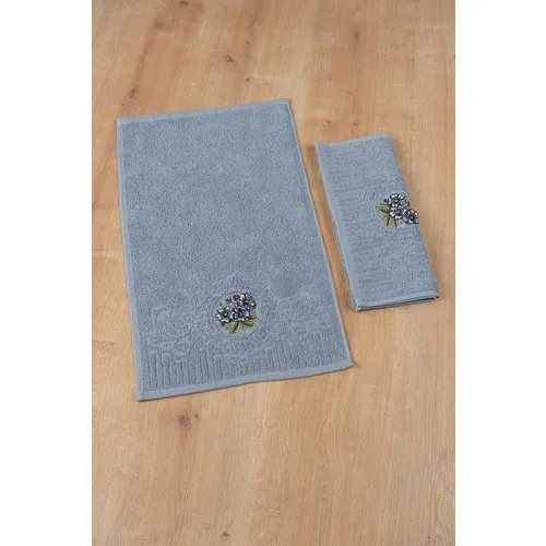 Fiesta Geranium Flower Embroidered 2li Kitchen Towel 30 X50-Gray