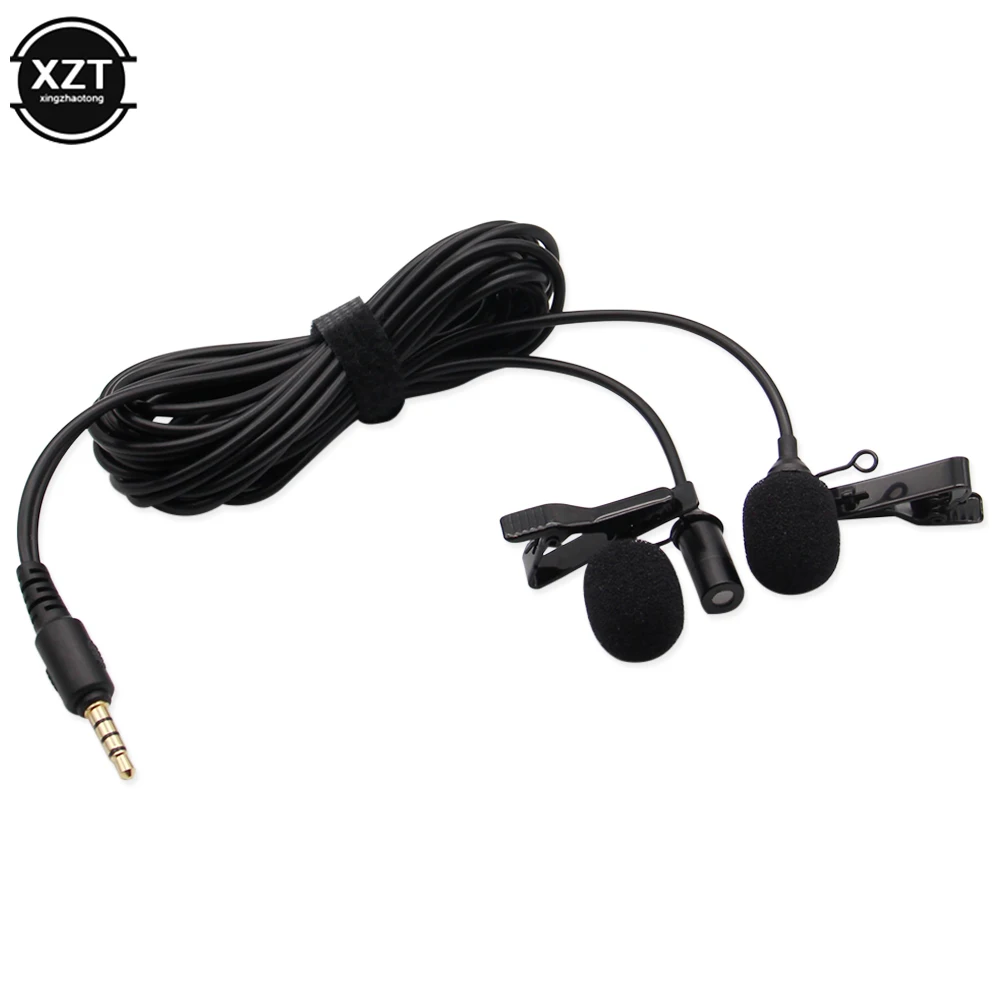 Professional Mini 3.5MM Jack Audio Double Lavalier Microphone For Laptop Computer Mobile Phone Live Broadcast Micro Karaoke 2M