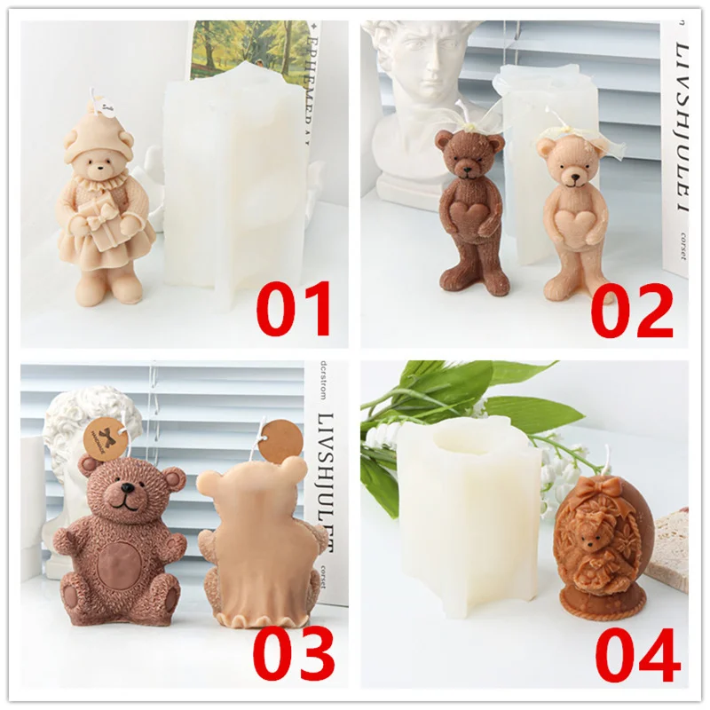 3D Cute Bear Silicone Candle Mold DIY   Cartoon Animal Bear Candle Silicone Mold  Resin Soap Cake Gifts Craft Home Decoration