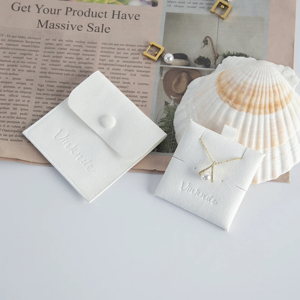 

Velvet Jewelry Bag Microfiber Snap Button Earrings Ring Storage Bags Bracelet Necklace Packaging Portable Flap Pouch With Card