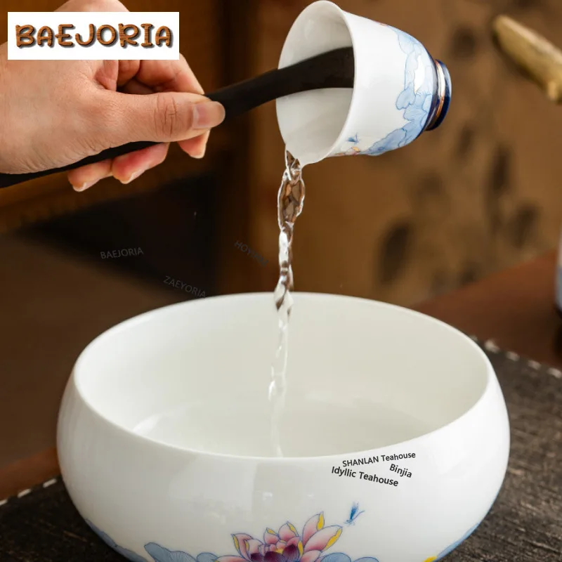 BAEJORIA Decal Gold Drawing Lotus Dragonfly Jianshui Handmade Tea Wash Bowl Tea Garbage Can Chaxi Teaset Collection