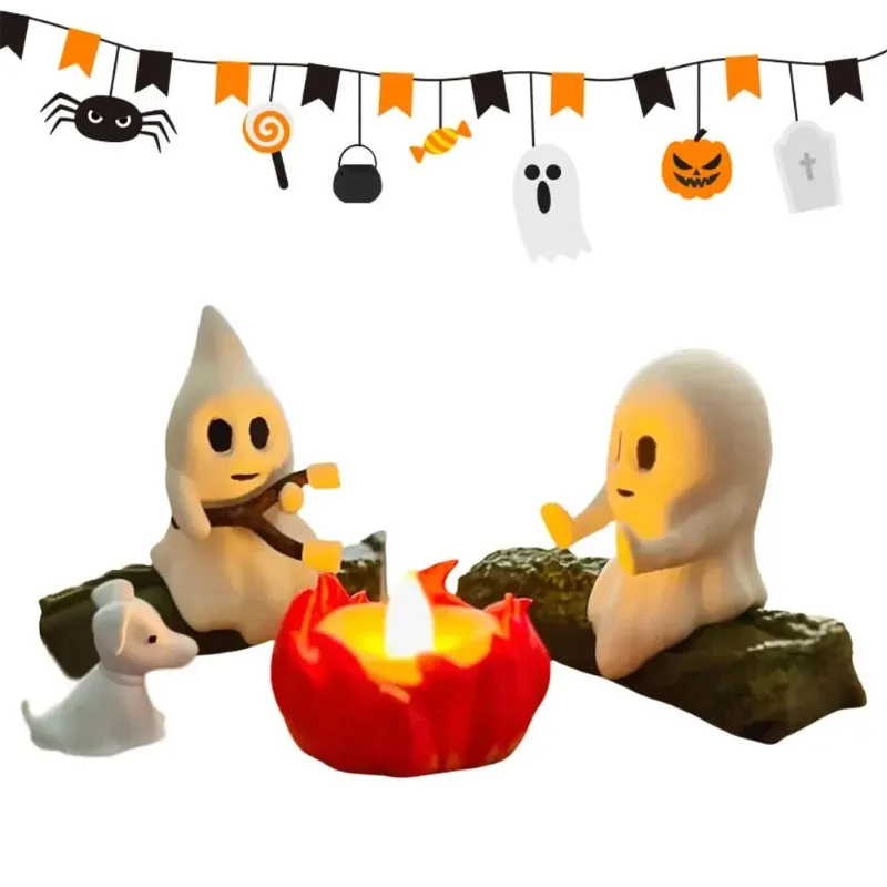 Halloween-Geist-Nachtlicht, Lagerfeuer-Figuren-Set, niedliche Geisterstatue, kleines Lagerfeuer-Licht, lustiges Halloween-Dekor, Geschenk für Zuhause, Party