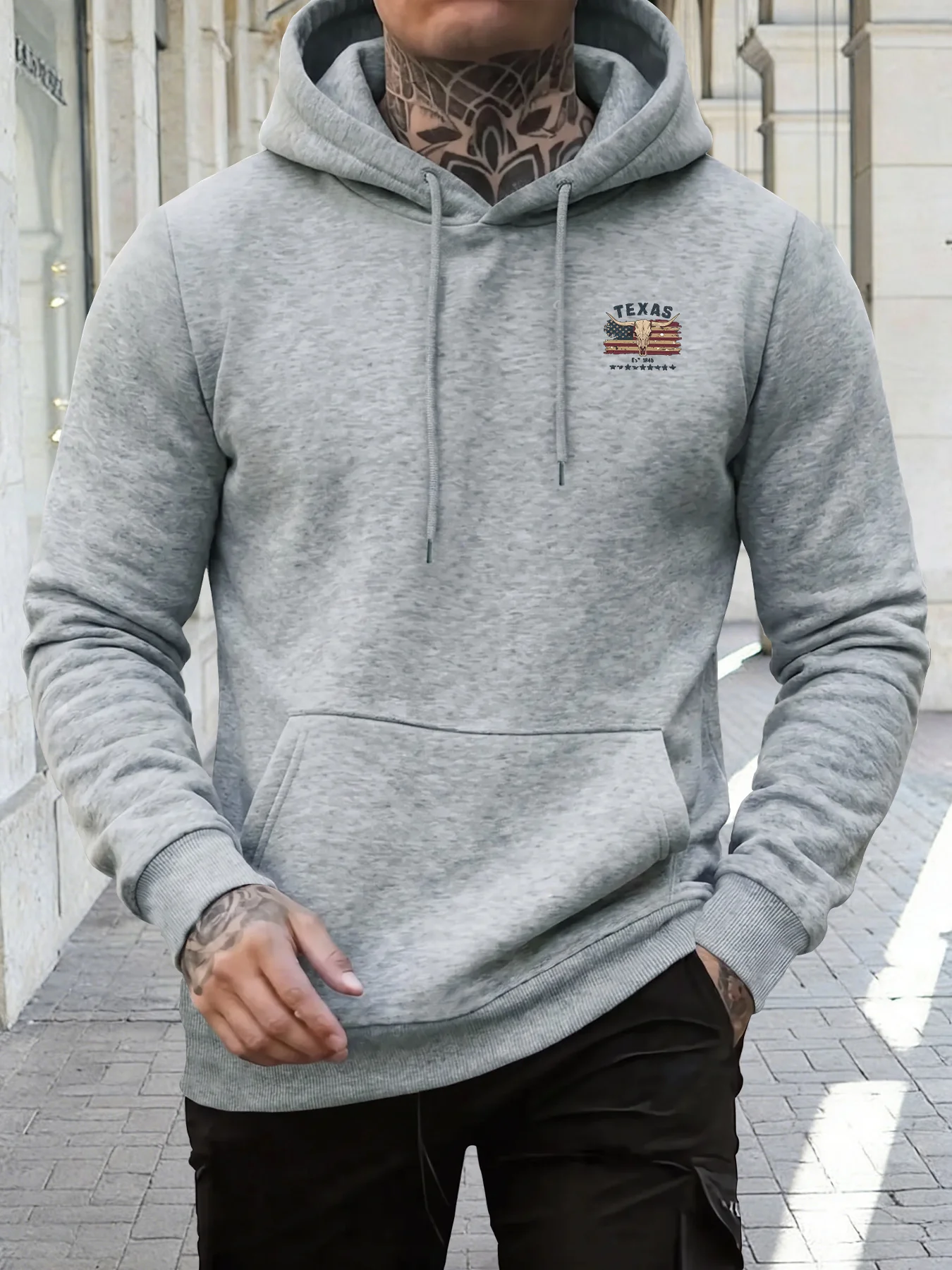 Herren Texas Longhorn Skull Sport-Hoodie Vintage Amerikanische Flagge Print Oversized Pullover Kapuzenpullover Herbst Winter – Detail 7